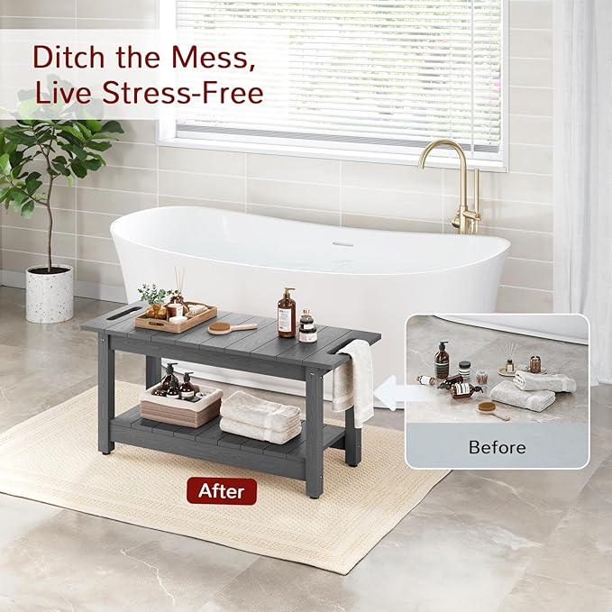 Stoog 30" Shower Bench, Waterproof HIPS Shower Stools with 400 lbs Weight Capacity, Shower Chair for Inside Shower, Non-Slip, Grey
