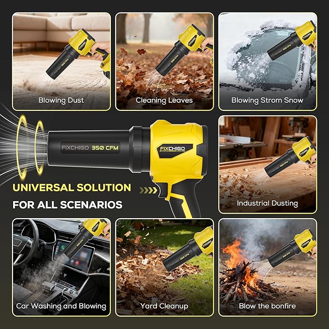 Cordless Leaf Blower, Portable Dust Cleaner with 2 x 4.0Ah Batteries, 3 Speed Modes, Handheld Leaf Blower for Lawn, Garage, Snow, Patio(Yellow)
