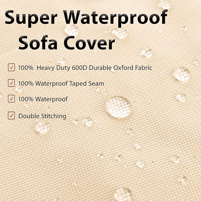 Outdoor Sectional Cover V-Shaped Garden Patio Furniture Covers Waterproof Rip-Stop Anti-UV 600D Outdoor Couch Sofa Cover with 3 Air Vents, 85"(85''L) x 33.5''D x 31''H, Beige & Reddish Brown