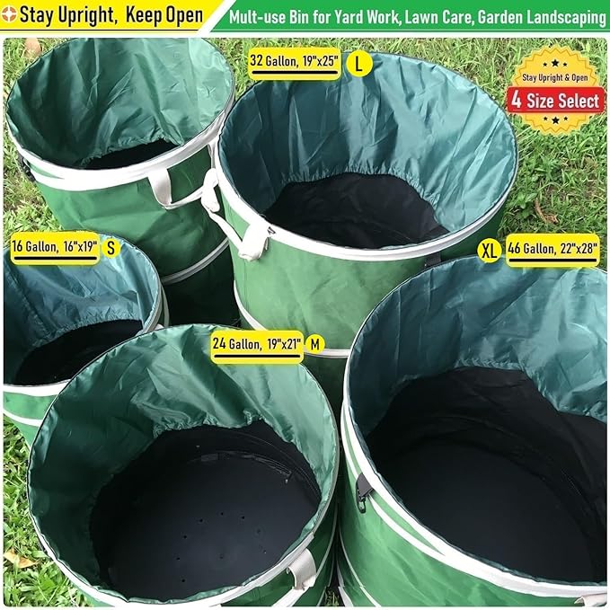 46-Gallon Collapsible Trash Can (22x28 in) Hard-Shell Bottom Yard Garden Bag for Leaf Bag,Yard Waste,Debris Container,Pop-Up Recycling Bin,Camping Waste Bag,Laundry Hamper,Lawn Grass,Sods,Weeds Barrel