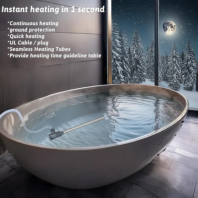 2000W Immersion Water Heater Portable Electric Hot Tub and Pool Submersible Water Heater with Temp Control, WiFi Timer for Bathtub, Spa, Swimming pool, above ground pool and baptismal pool