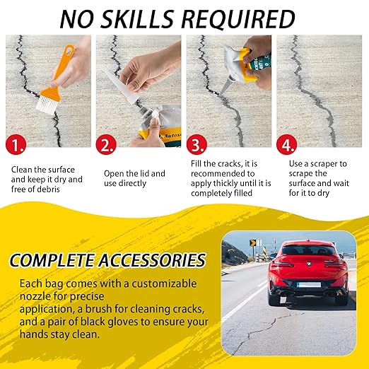 Concrete Crack Filler, Self-Leveling Cement Crack Filler, Fast-Drying Waterproof Concrete Repair Sealant, Durable Asphalt & Driveway Crack Filler for Sidewalk, Patio & Expansion Joint Repair — 2 PCS