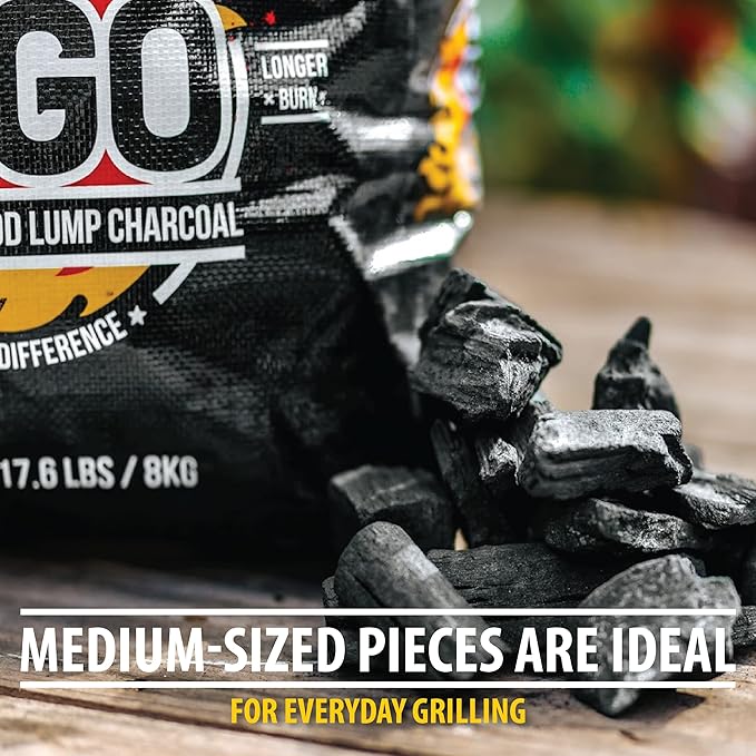 FOGO Premium Hardwood Lump Charcoal, Natural Medium and Small Sized Lump Charcoal 17.6 Pound Bag and FOGO Barrel Proof Bourbon Barrel Blocks, 2 Pound Resealable Bag, Bundle