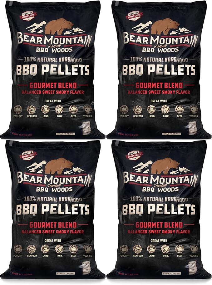 Bear Mountain FB99 All Natural Low Moisture Hardwood Smoky Gourmet Blend BBQ Smoker Pellets for Outdoor Grilling, 40 Pound Bag (4 Pack)