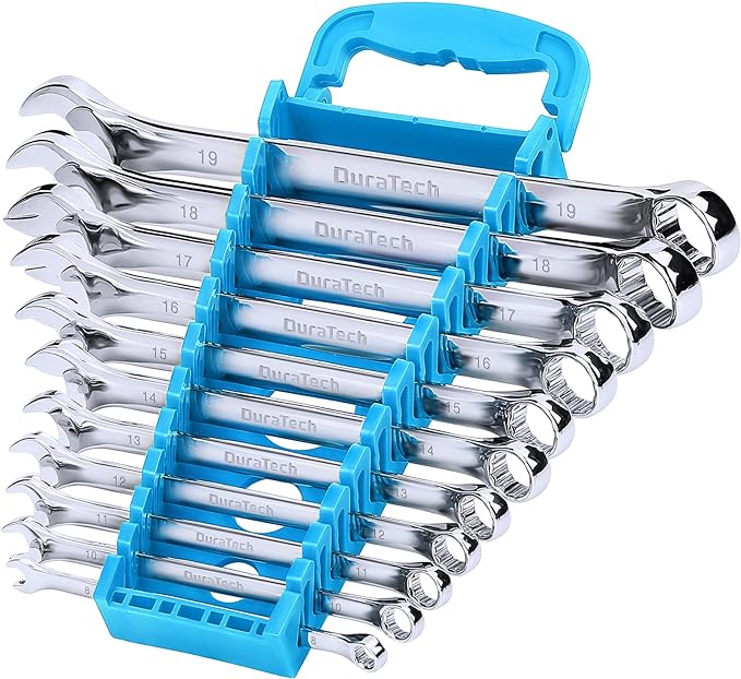 DURATECH Combination Wrench Set, Metric, 11-Piece, 8, 10, 11, 12, 13, 14, 15, 16, 17, 18, 19mm, 12-Point, CR-V Steel, Organized in Wrench Holder