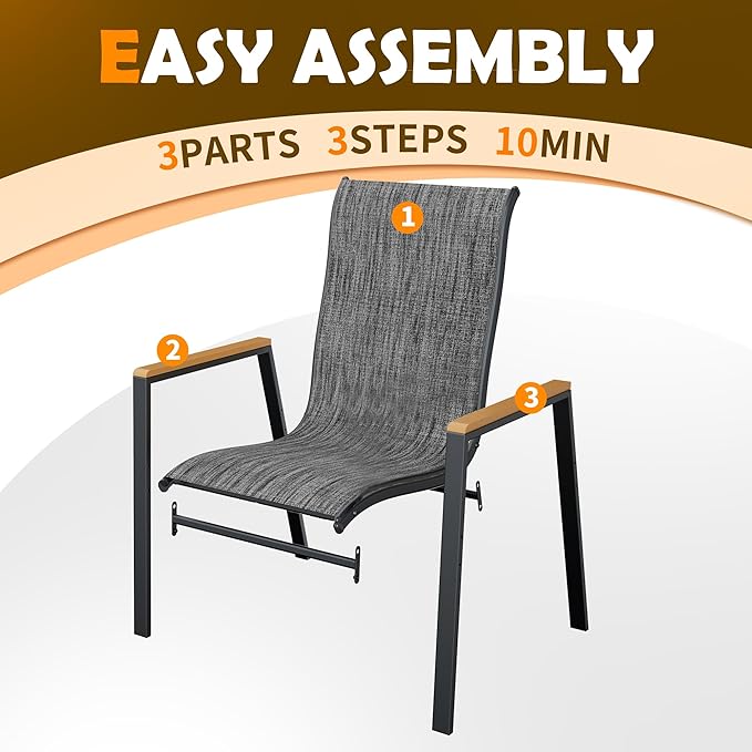 UDPATIO Patio Chairs Set of 4, Outdoor Stackable Chairs with All Weather Breathable Textilene, High Back Metal Frame for Lawn Garden Backyard Deck, Dark Grey