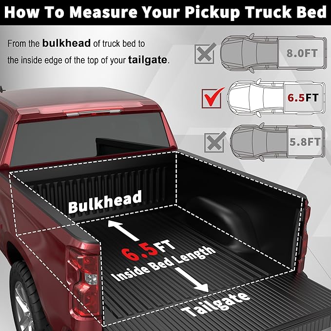 Soft Roll Up Truck Bed Tonneau Cover Compatible for 2007-2013 Chevy Silverado/GMC Sierra 1500 Fleetside 6.5FT 78.9nch