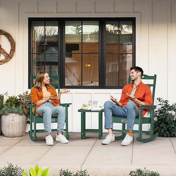 nalone Outdoor Rocking Chair, Oversized Porch Rocker Chair for Adult, All-Weather Resistant Patio Rocking Chair for Garden Lawn(Green)