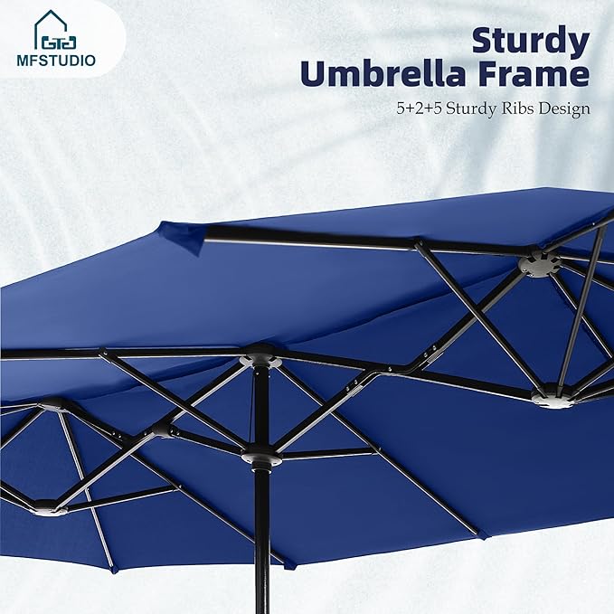 MFSTUDIO Outdoor Dining Set for 6, Patio Furniture Dining Set with Blue Umbrella (Base not Included), Outdoor Table and Chairs Set for Deck, Backyard, Lawn & Garden