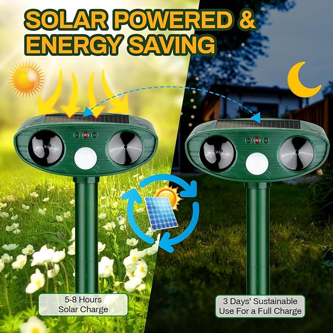 4 Pack Animal Repellent Ultrasonic Deer Repellent Cat Repellent Outdoor Solar with Motion Sensor Animal Deer Cat Deterrent to Repel Squirrel Rabbit Repellent for Yard Garden