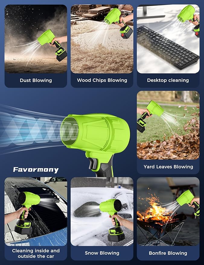 Cordless Leaf Blower, 600,000 RPM Electric Handheld Turbo Jet Blower with 2×4.0Ah Batteries and Charger for 40 Minutes Use, Portable and Lightweight for Lawn Care, Patio, Yard, Deck Cleaning (Green)