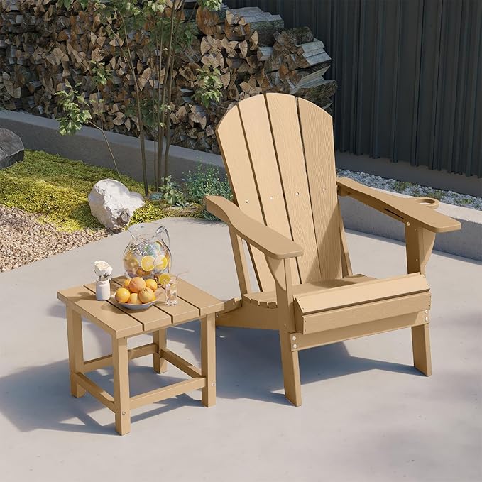 Folding Adirondack Chair, HDPE All-Weather Patio Chairs for Outdoor, Patio, Lawn, Garden, Backyard Deck, Fire Pit - Brown