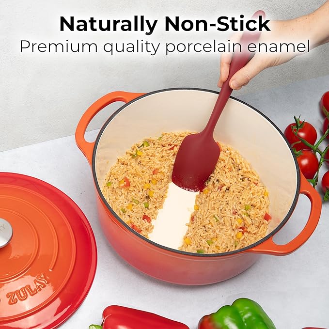 Zulay Kitchen 6 Quart Enameled Cast Iron Dutch Oven Pot with Lid – Premium Durability & Oven Safe up to 500°F – Heavy Duty Cookware Perfect for Bread Baking, Stews, Braising & Roasting – Orange