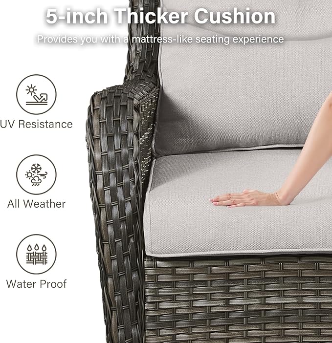 Swivel Patio Chairs Set of 2 with 5" Thick Cushion - Wicker Outdoor Swivel Rocker Patio Chairs, High Back Comfortable Outdoor Glider Chair for Balcony, Porch, Deck, Poolside - Gray/Beige