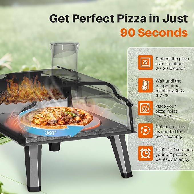 Multi-Fuel Pizza Oven Outdoor,12" Wood Fire & Propane Pizza Oven, Portable Rotating Pellet Gas Pizza Maker for Grill with Thermometer,Dual Fuel Stainless Steel Pizza Maker for Backyard Camping