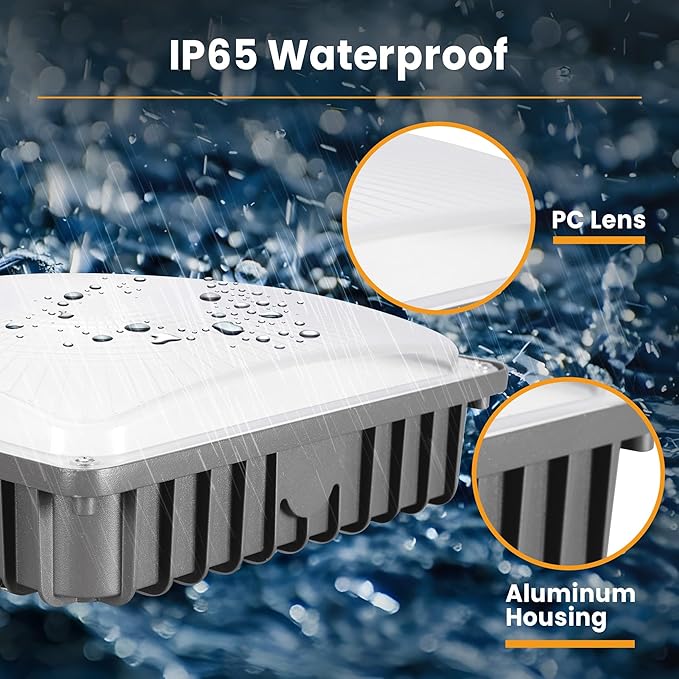 LED Canopy Light 70W 3CCT 3000/4000/5000K, 30/45/60/70W Selectable, IP65 Waterproof, LED Canopy Lights Outdoor, Dim 100-277VAC, Square Gas Station Light for Garage Carport, ETL Listed
