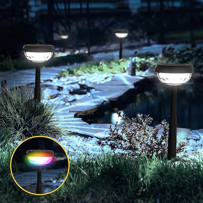 Ensenior Color Changing Solar Lights Outdoor, Auto ON/Off 6500K White Light & RGB LED Solar Garden Lights for Pathway, Yard, Patio, Waterproof, Energy-Efficient Landscape Lighting, 6-Pack