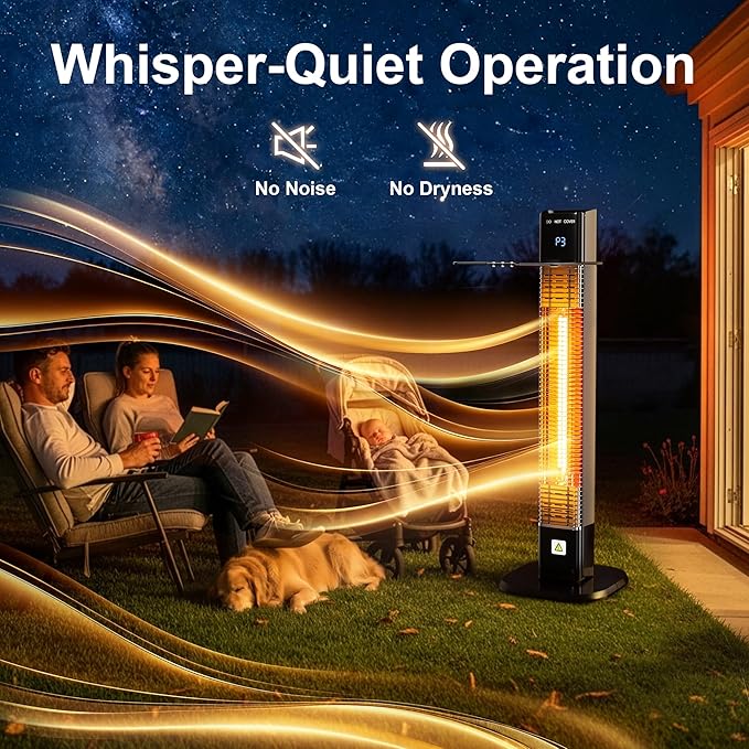 Patio Heater,1500W Outdoor Heater with 3 Heat Levels,Quiet Operation,Carbon Fiber Heating Tube, Remote,24H Timer, Tip-Over & Overheat Protection,Electric Heaters for Garage,Backyard,Porch Black