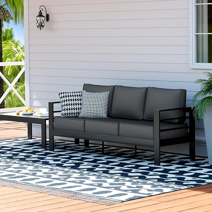 UDPATIO Outdoor Sofa 3-Seat Aluminum Outdoor Furniture with 5" Thick Cushion and Waterproof Cover