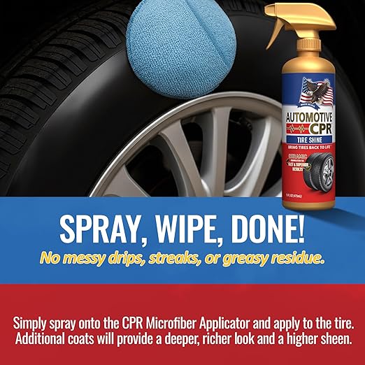 Tire Shine – Long-Lasting Deep Black Finish, UV Protection, Water & Dirt Repellent – Easy Spray Application, Made in USA (16oz)