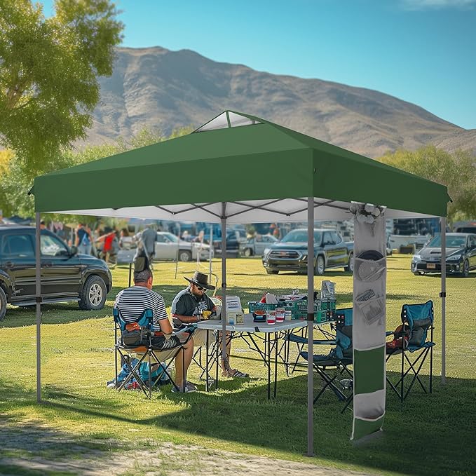 MFSTUDIO Pop Up Canopy Tent, 10x10 Outdoor Canopies Instant Portable Shelter Tens with Vented Top, Storage, 4 Sandbags, Beach Canopy