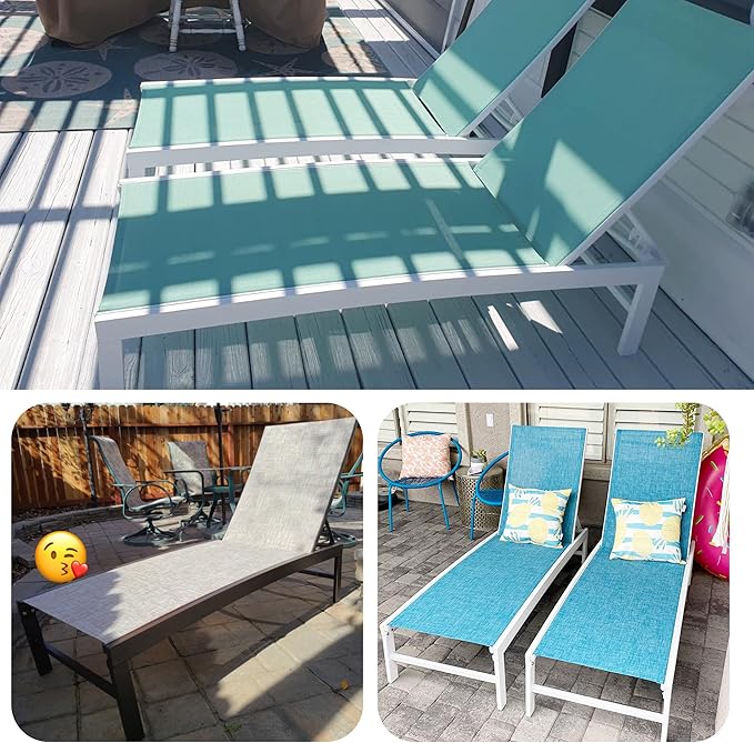 Patio Aluminum Chaise Lounge Chair, Set of 2 Outdoor Recliner Lounge Chair Sun Loungers, All Weather Chaise with 5 Adjustable Backrest and Lay Flat Positions for Garden, Balcony, Pool