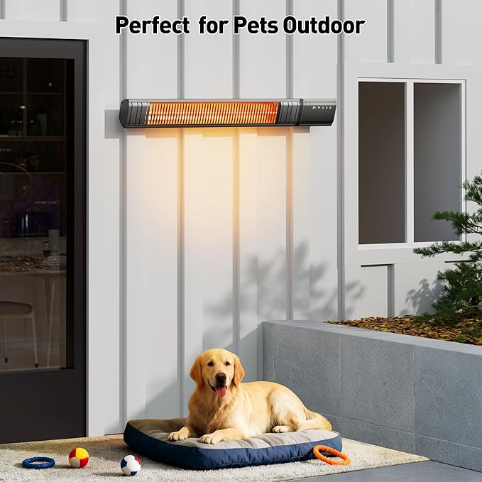 Ceiling Electric Outdoor Heater Wall-Mounted Hanging Patio 1500W Infrared 9 Heat Levels, 24H Timers, Carbon Fiber Tube Heating Wall Heater for Gazebo, Balcony (Rose Gold Quartz Glass)