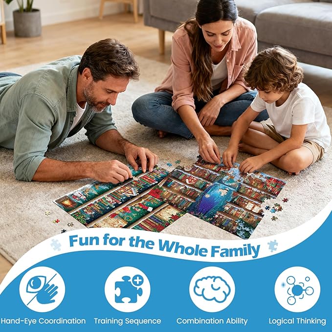 Sutinban 2 Packs Christmas Bookself 500 Piece Puzzles for Adults, Jigsaw Puzzle for Kids Adults Seniors, Challenging Colorful Puzzles Family Game Gift Decor 20.0 * 14.2