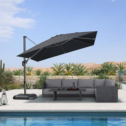 PURPLE LEAF 10 Feet Patio Umbrella Outdoor Cantilever Square Umbrella Aluminum Offset Umbrella with 360-degree Rotation for Garden Deck Pool Patio Black
