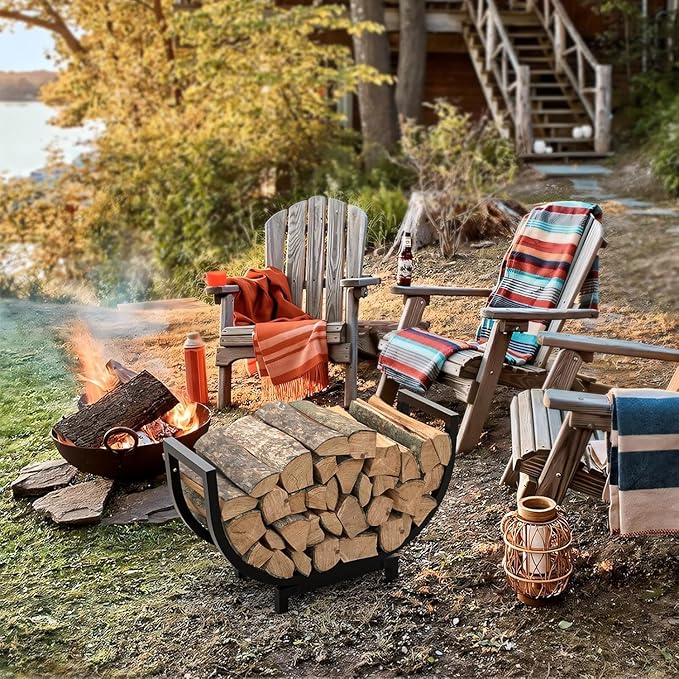 Dicasser Firewood Rack Outdoor and Indoor Firewood Storage, 24 INCH Double Coated Fire Wood Organizer, Waterproof Rustproof Stable Log Holder and Fireplace Decor, Black