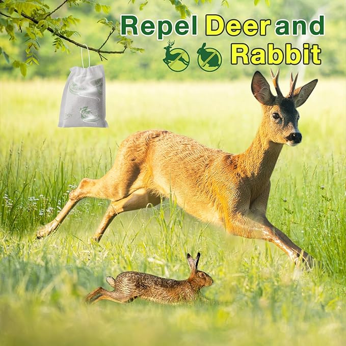 Deer Repellent, Rabbit Repellent Pouches, 10Pack Peppermint Oil to Repel Deer and Rabbit, Keep Deer and Rabbit Away from Yard and Garden, Outdoor Use