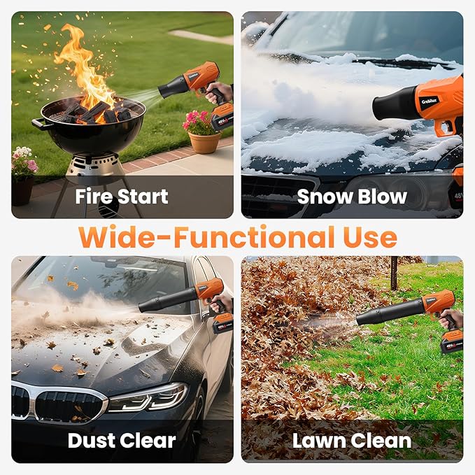 Leaf Blower Cordless, 48V Dual Batteries, 30000 RPM Turbo Jet Blower with Extended Nozzles, Premium Lightweight Handheld Set for Lawn Care, Leaf/Car/Snow/Dust Cleaning in Patio & Yard