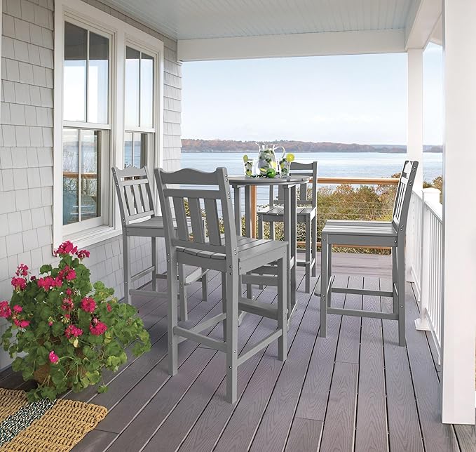 nalone Outdoor Bar Chairs and Table Set, HDPE Balcony Adirondack Chairs and Table 3 Pieces Set, Outdoor Bar Stools Set for Garden, Yard, Backyard(Grey, Bar Chairs with Table)