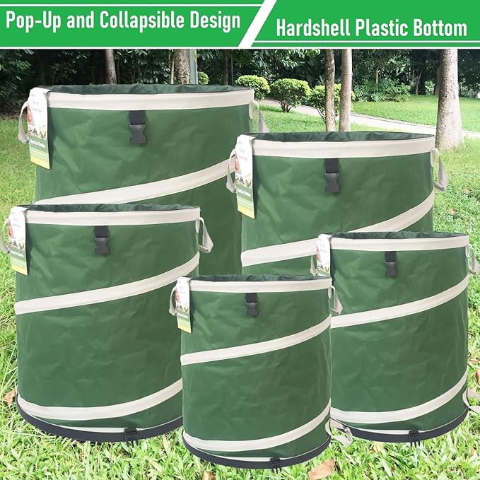 16-Gallon Collapsible Trash Can (16x19 in) Hard-Shell Bottom Yard Garden Bag for Pop-Up Trash Can,Recycling Bin,RV Camping Waste Bin,Laundry Hamper,Lawn Grass,Leaf Bag,Weed Basket,Yard Waste Container