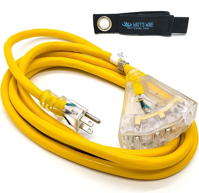 10 ft Outdoor Extension Cord Waterproof - 12 Gauge Heavy Duty Extension Cord Splitter - Lighted Outdoor Extension Cords with Multiple Outlets - Watts Wire - 10' Grounded - extensiones electricas