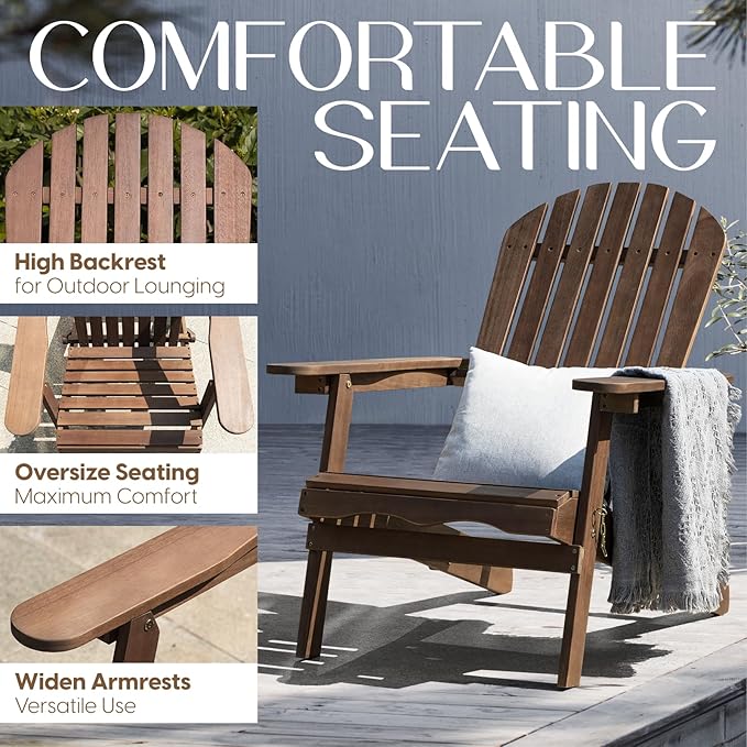 IDZO Outdoor Adirondack Chair Set of 2, Pre-Assembled Backrest, Furniture Set, Outdoor Furniture for Garden, Porch, Deck, Firepit