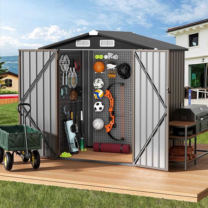GVDV 6x4 FT Outdoor Metal Storage Shed, Durable Garden Shed with Updated Frame Structure for Backyard, Patio, Tool Storage, All-Weather Shelter for Bike, Gardening Tools, Equipment, Pet