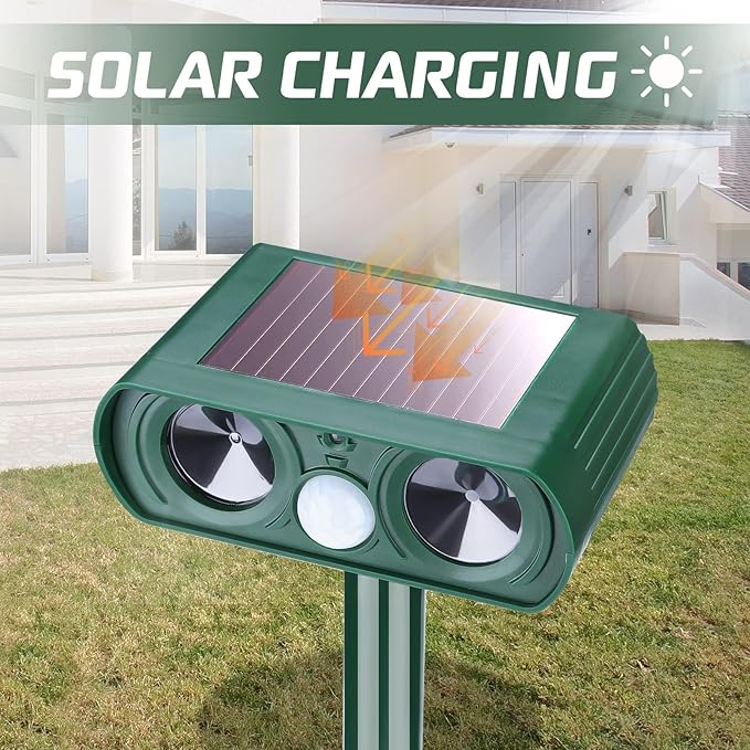 4 Pack Ultrasonic Animal Repellent Solar Deer Repllent Devices Cat Repellent Outdoor Animal Deer Deterrent Scare Squirrel, Raccoon, Skunk, Rabbit, Dog with Motion Detector for Yard Garden