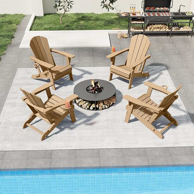 Folding Adirondack Chair, HDPE All-Weather Patio Chairs for Outdoor, Patio, Lawn, Garden, Backyard Deck, Fire Pit - Brown