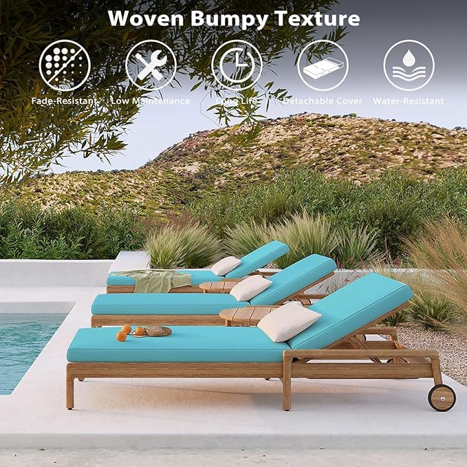 Sundale Outdoor Olefin Chaise Lounge Cushion, Water-Resistant Patio Lounge Chair Cushion, Thick Lounger Pad with 4 Straps Teal, 80 x 26 x 4 Inches