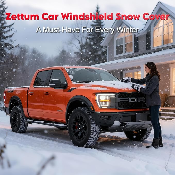 Zettum Car Windshield with Tow Mirror Cover - 600D Windshield Cover for Ice and Snow Windproof & Heavy Duty, Winter Frost Hail Protector for Pickup, Truck, SUV, Van and MPV with Large Mirror Models