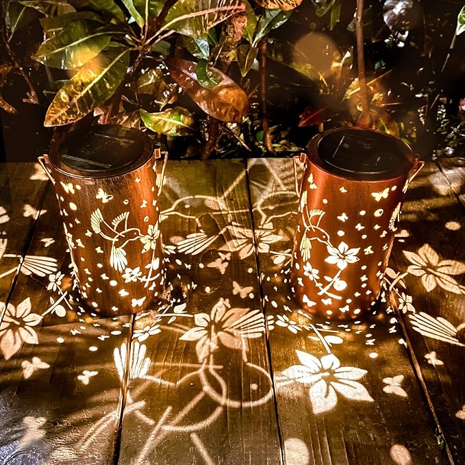 Christmas Gifts for Women, 2 Pack Solar Lanterns Outdoor Waterproof Hummingbirds Birthday Gifts for Women Mom Grandma Garden Decor Hanging LED Decorative Light for Patio Yard Lawn Gardening Gifts