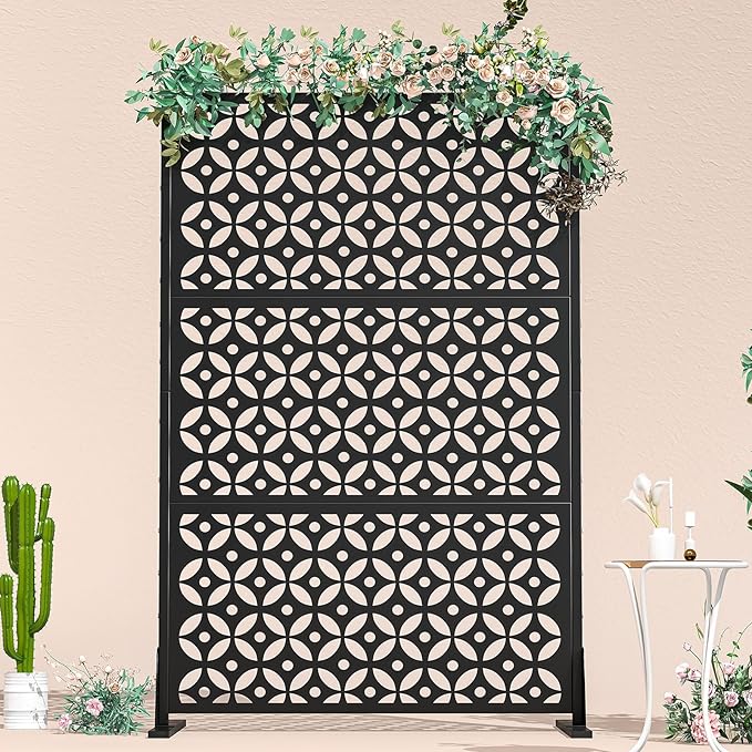 72" H×45" W Metal Privacy Screen Outdoor Privacy Screen Freestanding, Outdoor Privacy Screens and Panels, Decorative Privacy Fence with Expansion Screws and Ground Nails for Patio Lawn Deck.