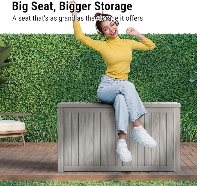 Mars Villa 180 Gallon Outdoor Storage Box, Large Waterproof Resin Deck Box for Patio Furniture Cushions, Pool Supplies, Gardening Tools, Lockable, Weatherproof and UV Resistant, Light Brown