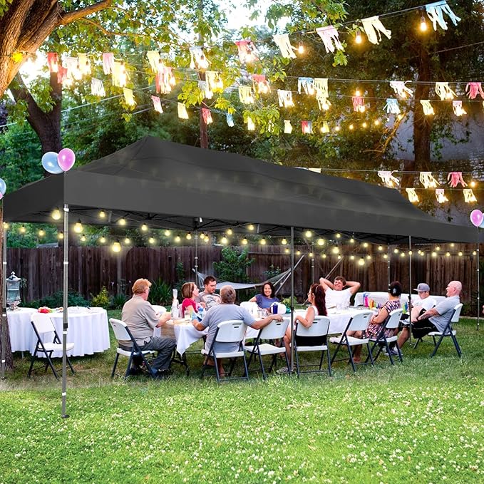 COBIZI 10x30 Pop up Canopy Heavy Duty Without Sidewalls, Easy Set-up Commercial Outdoor Party, 100% Waterproof Wedding Canopy Gazebo, 3 Height Adjustable with Wheeled Bag, Black
