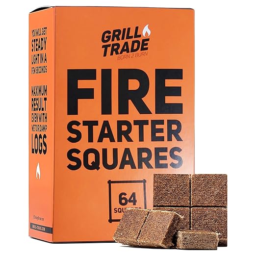 Grill Trade Fire Starter Squares - 64-Piece Fire Starters for Campfires and BBQ - Indoor Outdoor Chimney Starter for Fireplace, Wood Stove, Fire Pit - Easy, Firestarter Squares for All-Weather Use