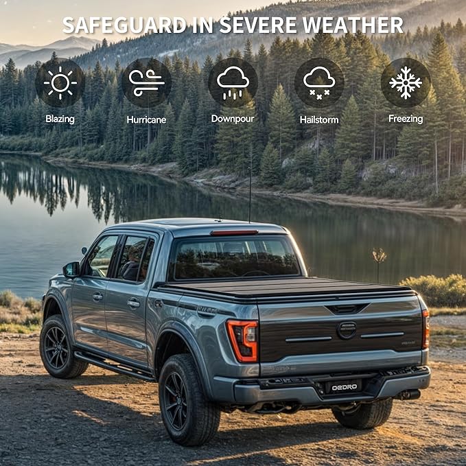 OEDRO FRP Hard Tri-fold Truck Bed Tonneau Cover Compatible with 2019-2025 Chevy Silverado 1500 / GMC Sierra 1500 New Body Style, 5.8 Feet Bed w/o Multi-Flex Tailgate