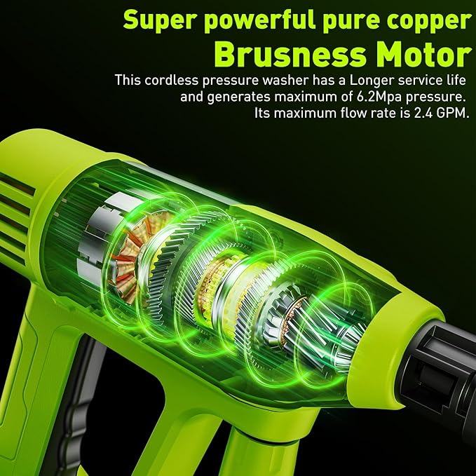 Cordless Power Washer, 900 PSI Cordless Pressure Washer, Portable Power Washer with 3.0Ah Battery&Charger & 6-in-1 Nozzle, 17FT Drain Hose, Portable Pressure Washer for Car WashHomeYard