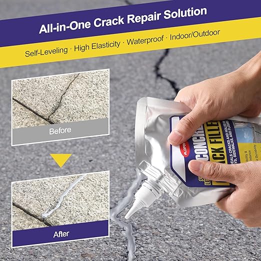Concrete Crack Filler, High Elasticity Self-Leveling Caulking Sealant for Driveway, Sidewalk, Patio, Cement Floor, Outdoor Concrete Joint Repair, Waterproof Crack Seal Glue – Pack of 2(Gray)