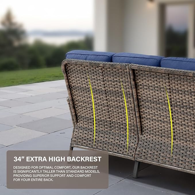 Belord Outdoor Furniture Set - 6 Pieces Patio Conversation Sectional Sofa Set with Swivel Rocker Outdoor Chairs Set of 2 and Wicker Coffee Table for Deck Backyard Sunroom Brown